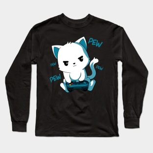 Gamer Cute Cat Kawaii Kitten Gaming Video Games Long Sleeve T-Shirt